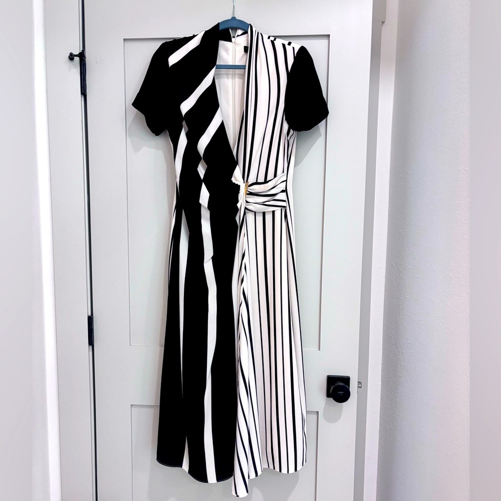 Dkny Donna Karan pinstripe midi dress ivory and black size 8